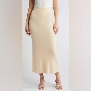 RUE SOPHIE Elaine Rib Knit Sweater Maxi Skirt Creme Pearl Small